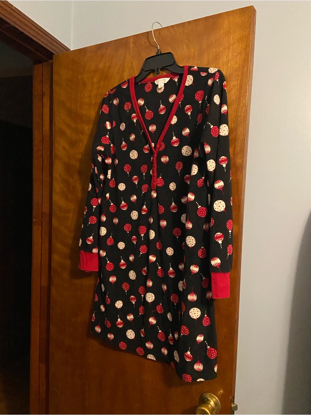 Charter Club Black Red and Cream Holiday Ornament Long Sleeve Nightshirt